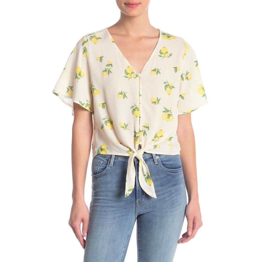 Elodie White Ivory Short Sleeve Lemon Blouse - Picture 1 of 3